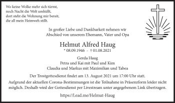 Traueranzeige von Helmut Alfred Haug von Leonberger Kreiszeitung / Strohgäu Extra