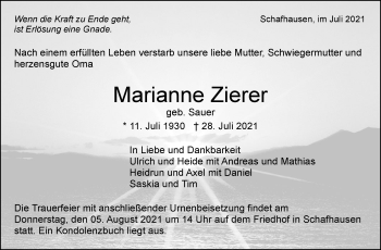 Traueranzeige von Marianne Zierer von Leonberger Kreiszeitung / Strohgäu Extra