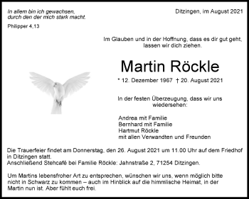 Traueranzeige von Martin Röckle von Leonberger Kreiszeitung / Strohgäu Extra