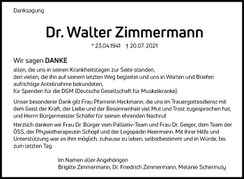 Traueranzeige von Walter Zimmermann von Leonberger Kreiszeitung / Strohgäu Extra