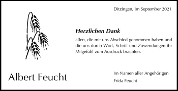 Traueranzeige von Albert Feucht von Leonberger Kreiszeitung / Strohgäu Extra