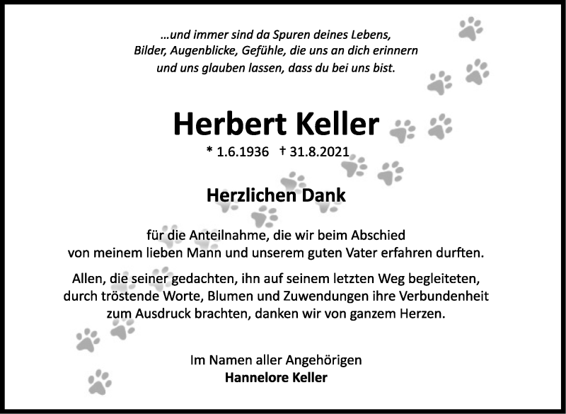  Traueranzeige für Herbert Keller vom 30.09.2021 aus Leonberger Kreiszeitung / Strohgäu Extra