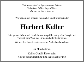 Traueranzeige von Herbert Keller von Leonberger Kreiszeitung / Strohgäu Extra