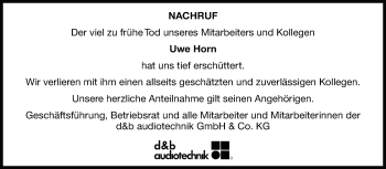 Traueranzeige von Uwe Horn von Leonberger Kreiszeitung / Strohgäu Extra