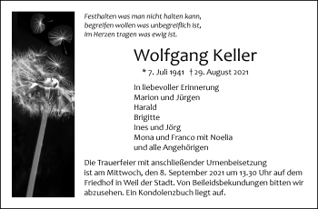 Traueranzeige von Wolfgang Keller von Leonberger Kreiszeitung / Strohgäu Extra