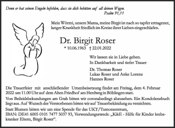 Traueranzeige von Birgit Roser von Leonberger Kreiszeitung / Strohgäu Extra
