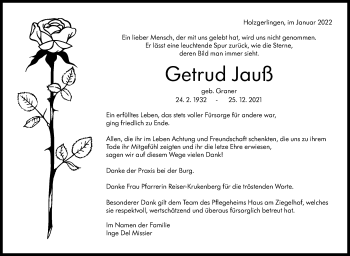 Traueranzeige von Getrud Jauß von Leonberger Kreiszeitung / Strohgäu Extra