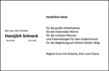 Traueranzeige von Hansjörk Schneck von Leonberger Kreiszeitung / Strohgäu Extra