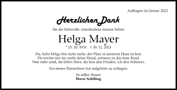 Traueranzeige von Helga Mayer von Leonberger Kreiszeitung / Strohgäu Extra