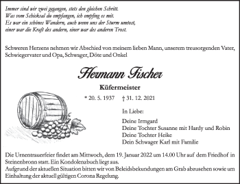 Traueranzeige von Hermann Fischer von Leonberger Kreiszeitung / Strohgäu Extra