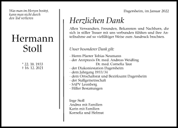Traueranzeige von Hermann Stoll von Leonberger Kreiszeitung / Strohgäu Extra
