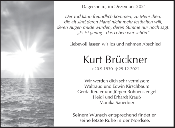 Traueranzeige von Kurt Brückner von Leonberger Kreiszeitung / Strohgäu Extra