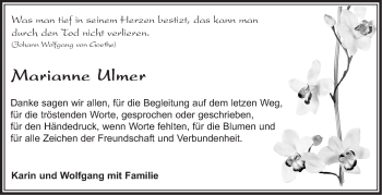 Traueranzeige von Marianne Ulmer von Leonberger Kreiszeitung / Strohgäu Extra