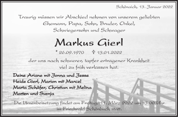 Traueranzeige von Markus Gierl von Leonberger Kreiszeitung / Strohgäu Extra