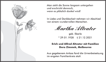 Traueranzeige von Martha Altvater von Leonberger Kreiszeitung / Strohgäu Extra