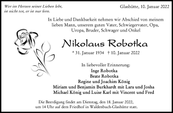 Traueranzeige von Nikolaus Robotka von Leonberger Kreiszeitung / Strohgäu Extra