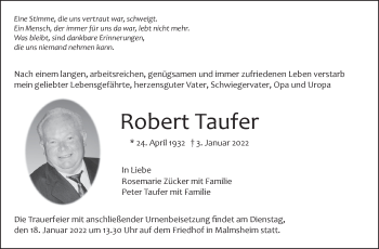 Traueranzeige von Robert Taufer von Leonberger Kreiszeitung / Strohgäu Extra