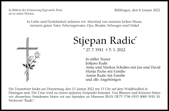 Traueranzeige von Stjepan Radic von Leonberger Kreiszeitung / Strohgäu Extra