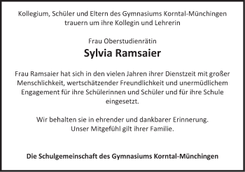Traueranzeige von Sylvia Ramsaier von Leonberger Kreiszeitung / Strohgäu Extra