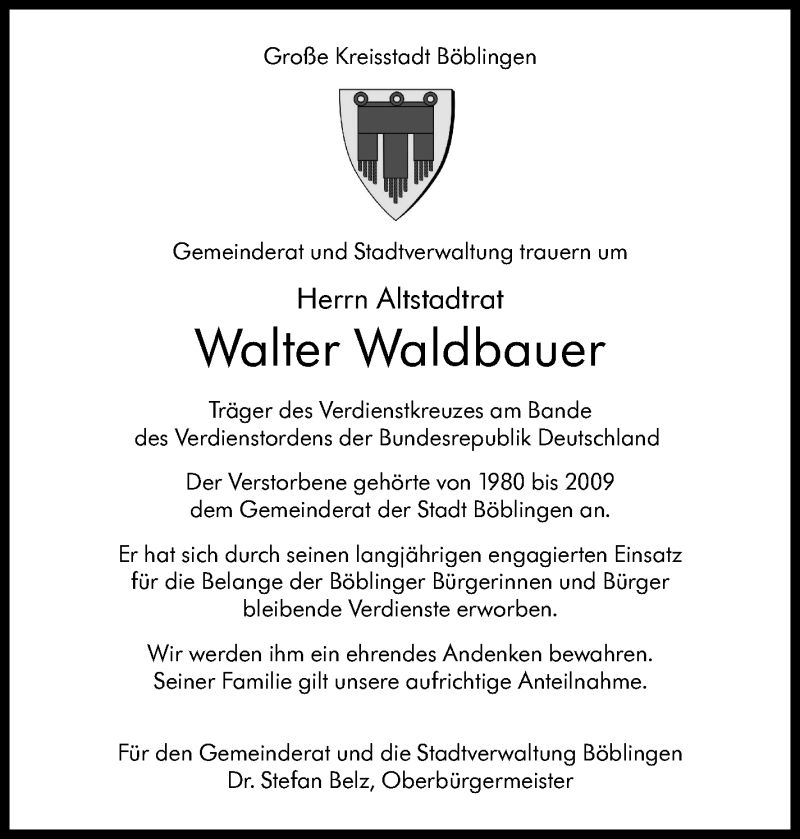  Traueranzeige für Walter Waldbauer vom 29.01.2022 aus Leonberger Kreiszeitung / Strohgäu Extra