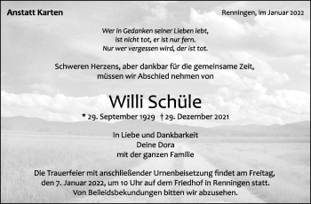 Traueranzeige von Willi Schüle von Leonberger Kreiszeitung / Strohgäu Extra