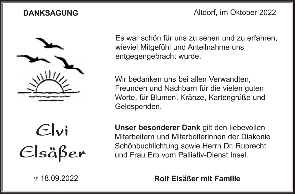  Traueranzeige für Elvi Elsäßer vom 08.10.2022 aus Leonberger Kreiszeitung / Strohgäu Extra