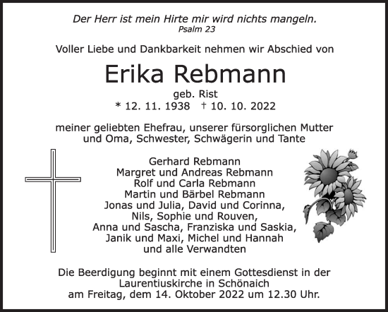 Traueranzeige von Erika Rebmann von Leonberger Kreiszeitung / Strohgäu Extra