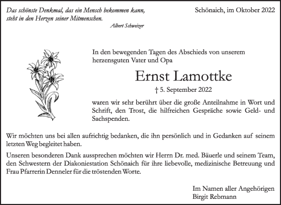 Traueranzeige von Ernst Lamottke von Leonberger Kreiszeitung / Strohgäu Extra
