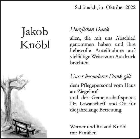 Traueranzeige von Jakob Knöbl von Leonberger Kreiszeitung / Strohgäu Extra
