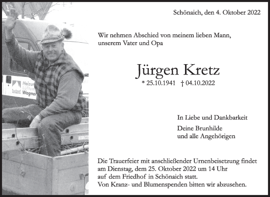 Traueranzeige von Jürgen Kretz von Leonberger Kreiszeitung / Strohgäu Extra
