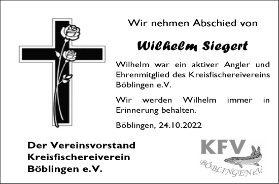 Traueranzeige von Wilhelm Siegert von Leonberger Kreiszeitung / Strohgäu Extra