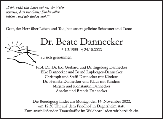 Traueranzeige von Beate Dannecker von Leonberger Kreiszeitung / Strohgäu Extra