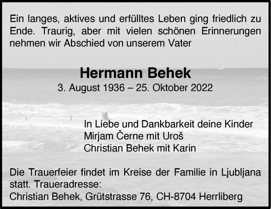 Traueranzeige von Hermann Behek von Leonberger Kreiszeitung / Strohgäu Extra