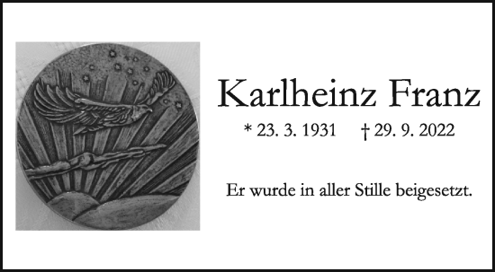 Traueranzeige von Karlheinz Franz von Leonberger Kreiszeitung / Strohgäu Extra