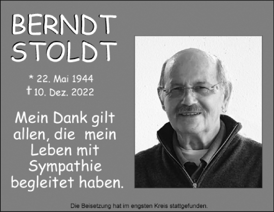 Traueranzeige von Berndt Stoldt von Leonberger Kreiszeitung / Strohgäu Extra