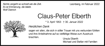 Traueranzeige von Claus-Peter Elberth von Leonberger Kreiszeitung / Strohgäu Extra