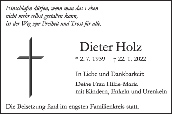 Traueranzeige von Dieter Holz von Leonberger Kreiszeitung / Strohgäu Extra