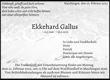 Traueranzeige von Ekkehard Gallus von Leonberger Kreiszeitung / Strohgäu Extra