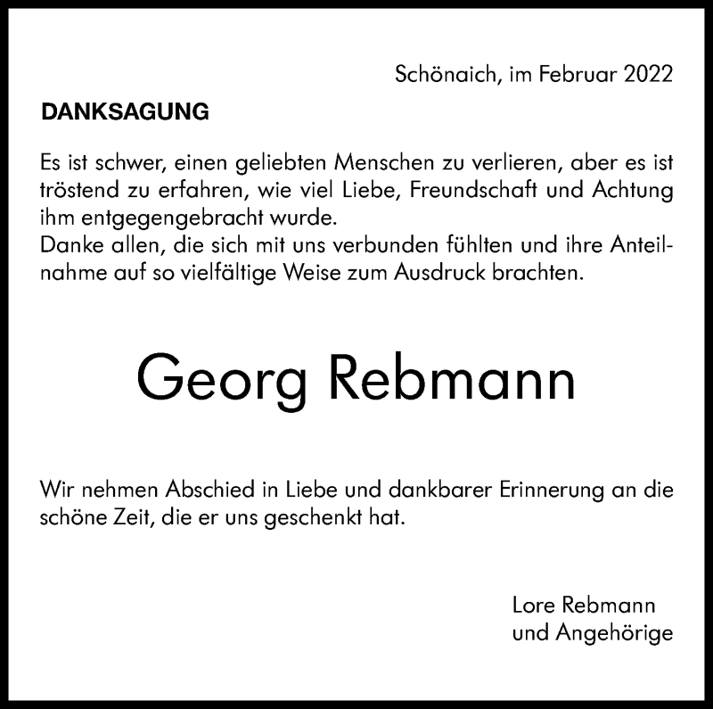  Traueranzeige für Georg Rebmann vom 17.02.2022 aus Leonberger Kreiszeitung / Strohgäu Extra