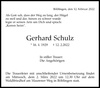 Traueranzeige von Gerhard Schulz von Leonberger Kreiszeitung / Strohgäu Extra