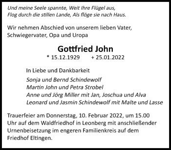 Traueranzeige von Gottfried John von Leonberger Kreiszeitung / Strohgäu Extra