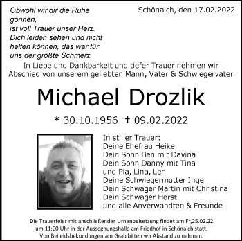 Traueranzeige von Michael Drozlik von Leonberger Kreiszeitung / Strohgäu Extra
