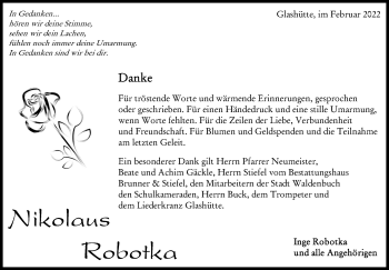 Traueranzeige von Nikolaus Robotka von Leonberger Kreiszeitung / Strohgäu Extra