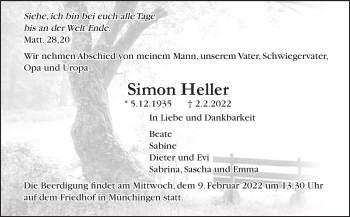 Traueranzeige von Simon Heller von Leonberger Kreiszeitung / Strohgäu Extra