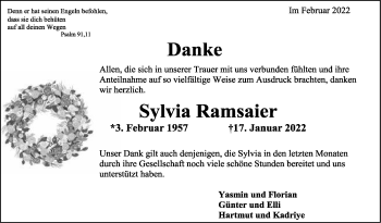 Traueranzeige von Sylvia Ramsaier von Leonberger Kreiszeitung / Strohgäu Extra