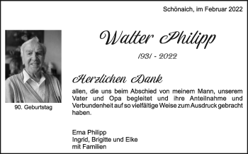 Traueranzeige von Walter Philipp von Leonberger Kreiszeitung / Strohgäu Extra