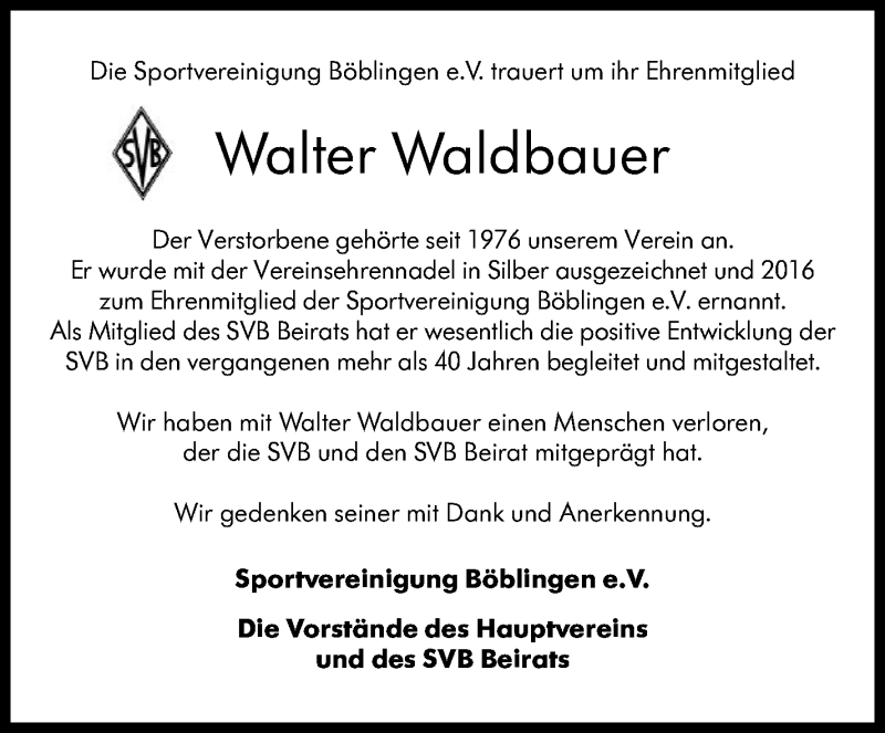  Traueranzeige für Walter Waldbauer vom 03.02.2022 aus Leonberger Kreiszeitung / Strohgäu Extra