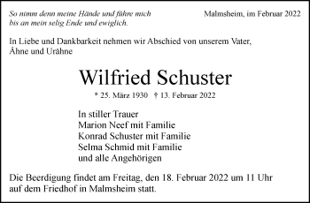Traueranzeige von Wilfried Schuster von Leonberger Kreiszeitung / Strohgäu Extra