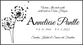 Traueranzeige von Anneliese Pantle von Leonberger Kreiszeitung / Strohgäu Extra