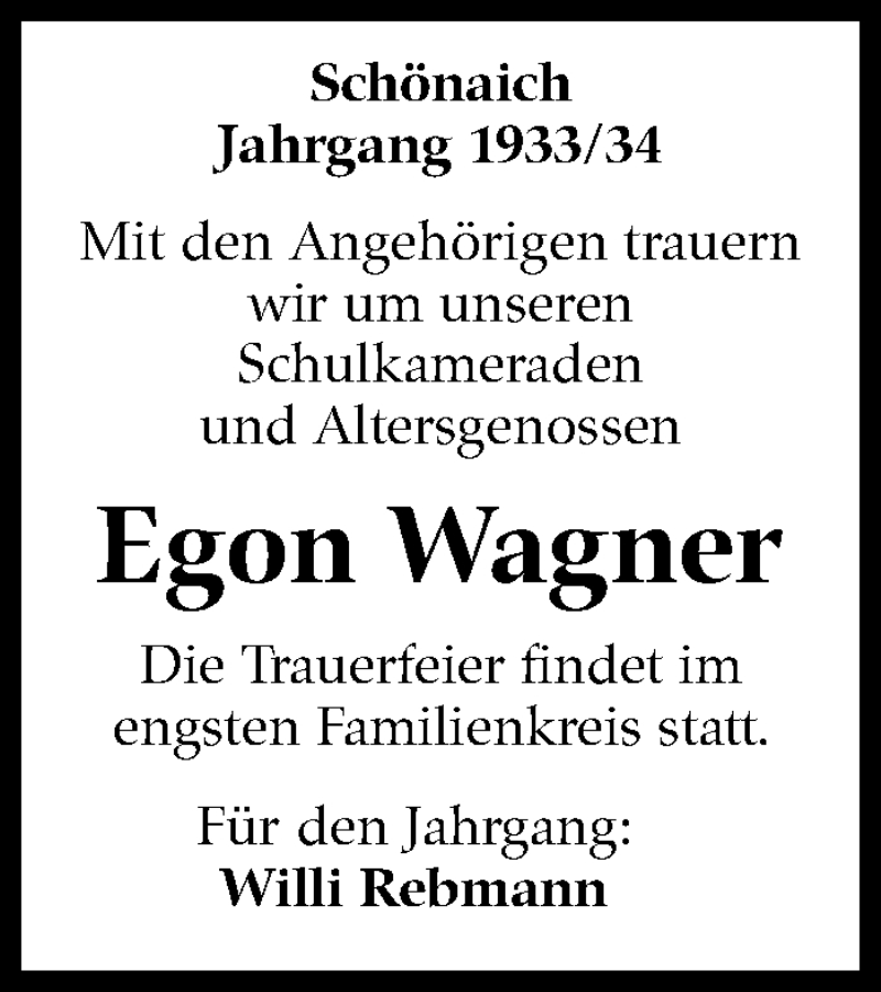  Traueranzeige für Egon Wagner vom 03.03.2022 aus Leonberger Kreiszeitung / Strohgäu Extra